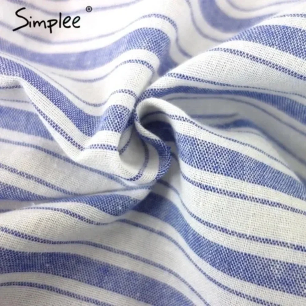 Simplee Apparel Blue And White Pinstripes Off the Shoulder Romper Women L